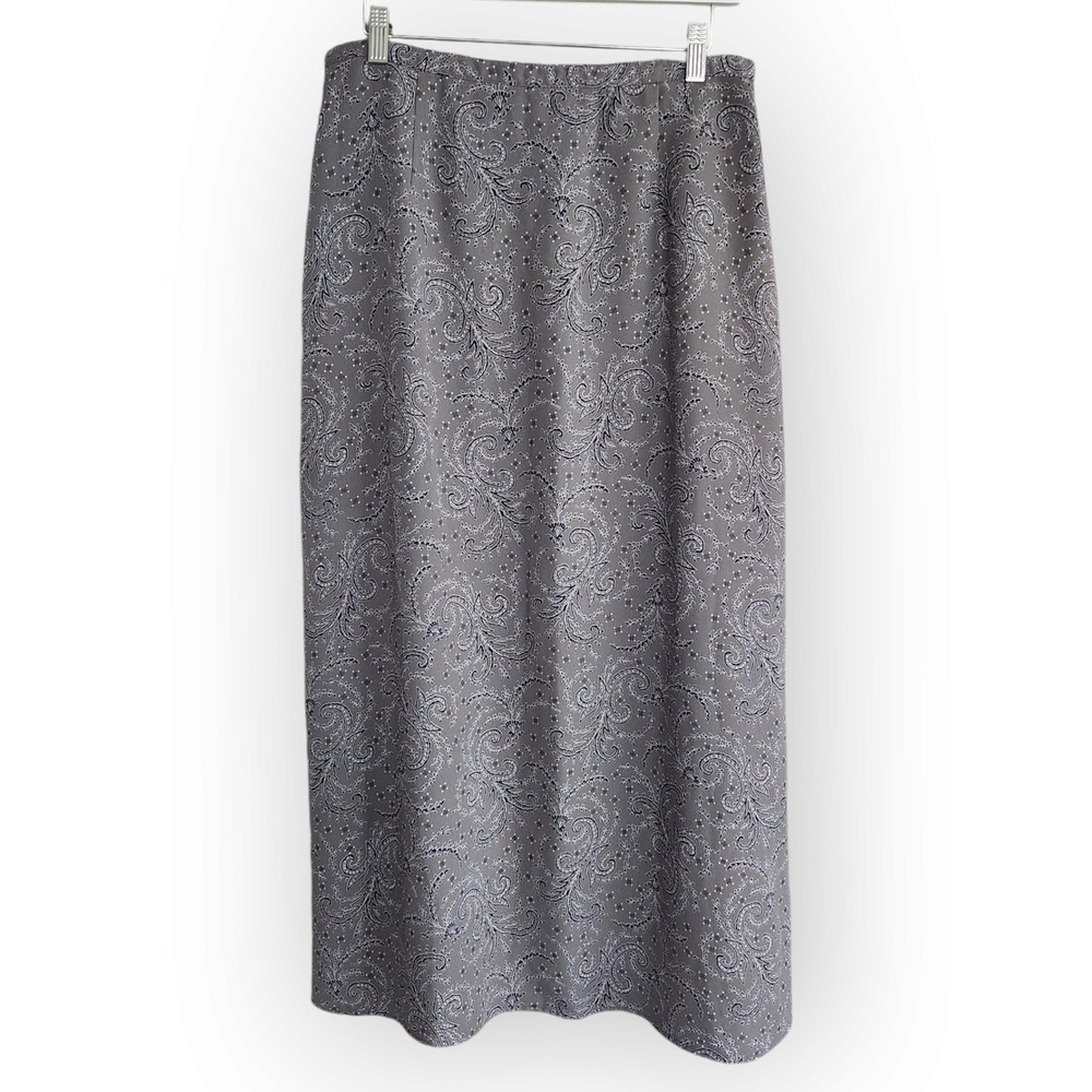 Vintage Worthington Gray Black Paisley Whimsigoth Midi Skirt 8